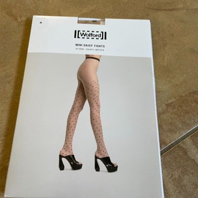 WOLFORD Fairly Light/Black Mini Daisy Tights Size M